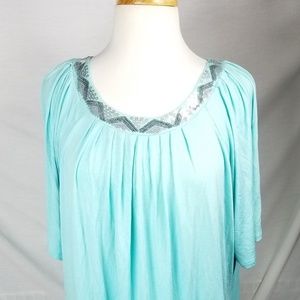 Avenue full short sleeved top, sequined neckline